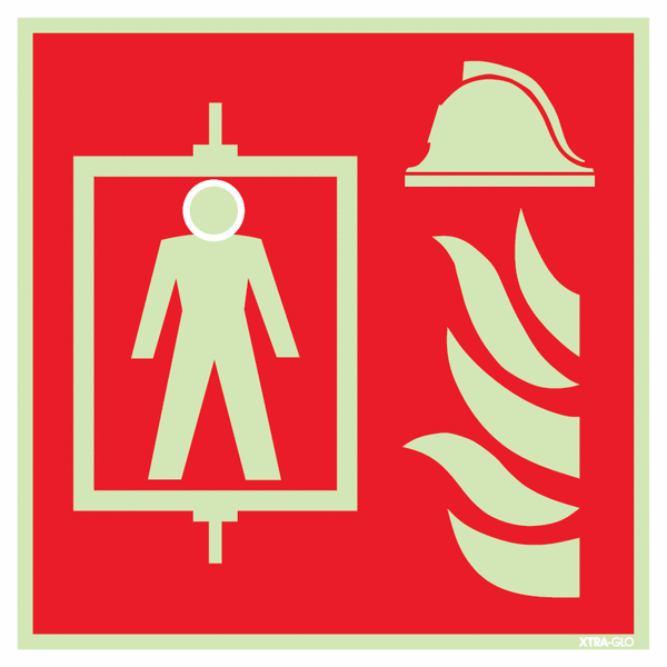 Symbol Feuerwehraufzug - Feuerwehrschilder für Aufzüge, langnachleuchtend, ÖNORM EN 81-72