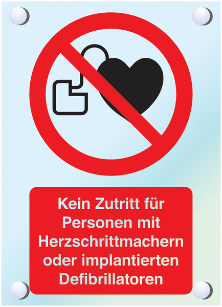 Kombi-Verbotszeichen-Schilder "Kein Zutritt für Personen mit Herzschrittmachern oder implantierten Defibrillatoren" nach EN ISO 7010