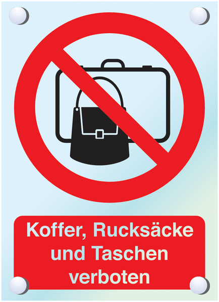 Kombi-Verbotszeichen-Schilder "Koffer, Rucksäcke und Taschen verboten", praxiserprobt