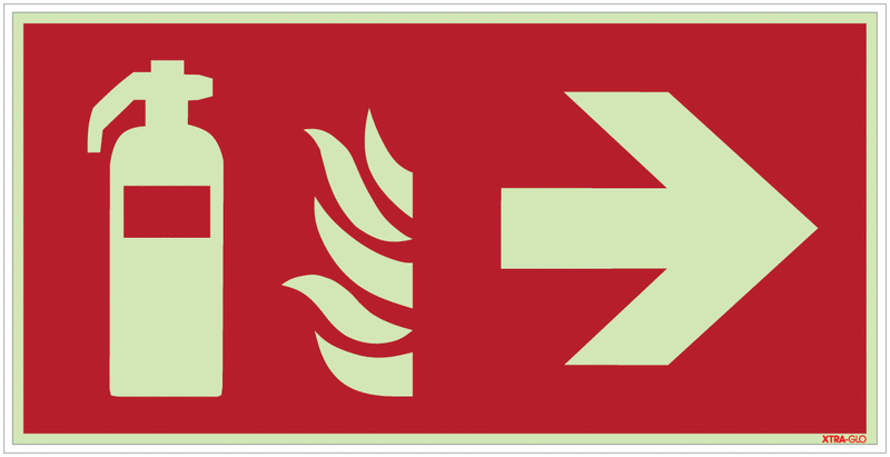 Feuerlöscher rechts - Brandschutzzeichen Kombischilder, langnachleuchtend, EN ISO 7010