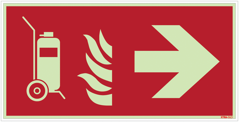 Fahrbarer Feuerlöscher rechts - Brandschutzzeichen Kombischilder, langnachleuchtend, EN ISO 7010