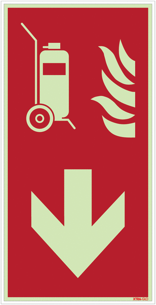 Brandschutzzeichen-Kombischilder "Fahrbarer Feuerlöscher" mit Richtungspfeil unten nach EN ISO 7010