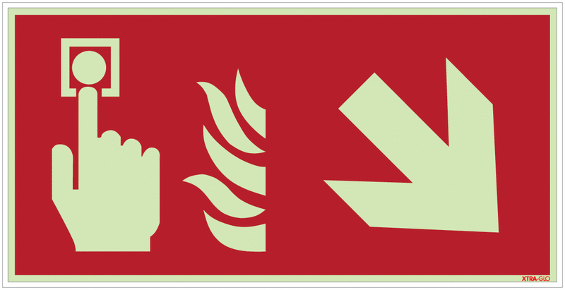 Brandmelder rechts schräg runter - Brandschutzzeichen Kombischilder, langnachleuchtend, EN ISO 7010