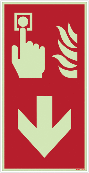 Brandschutzzeichen-Kombischilder "Brandmelder" mit Richtungspfeil unten nach EN ISO 7010