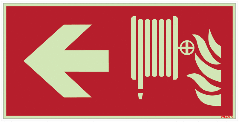 Löschschlauch links - Brandschutzzeichen Kombischilder, langnachleuchtend, EN ISO 7010