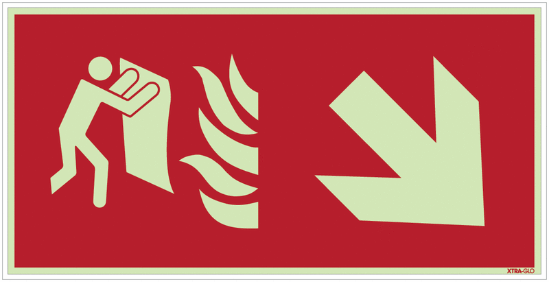 Löschdecke rechts schräg runter - Brandschutzzeichen Kombischilder, langnachleuchtend, EN ISO 7010