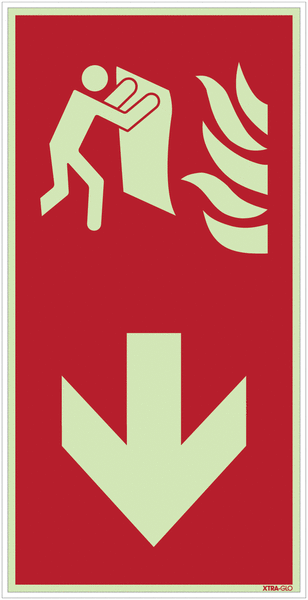 Löschdecke unten - Brandschutzzeichen Kombischilder, langnachleuchtend, EN ISO 7010