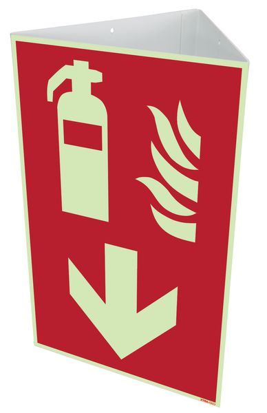 Brandschutzzeichen-Kombischilder "Feuerlöscher" mit Richtungspfeil unten nach EN ISO 7010