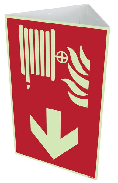 Brandschutzzeichen-Kombischilder "Löschschlauch" mit Richtungspfeil unten nach EN ISO 7010