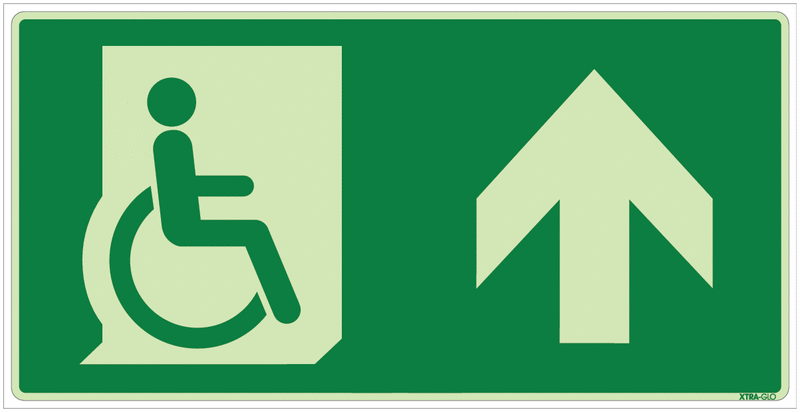 Notausgang rechts oben für Behinderte - Fluchtwegzeichen Kombischilder, langnachleuchtend