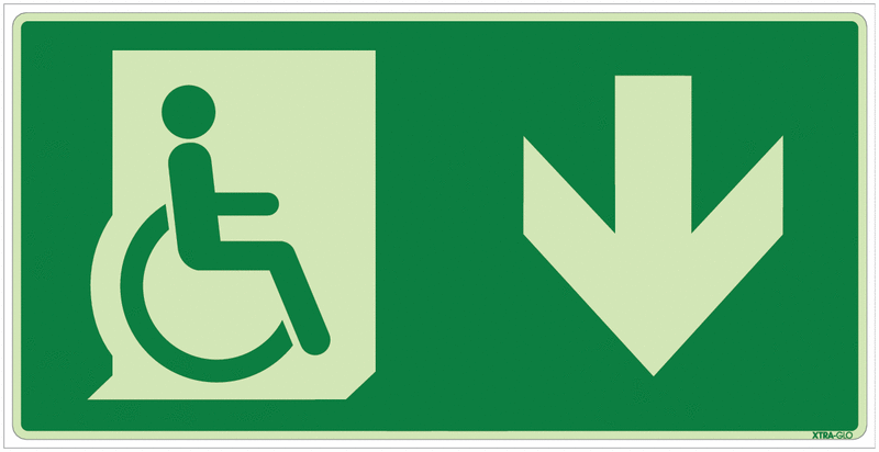 Notausgang rechts unten für Behinderte - Fluchtwegzeichen Kombischilder, langnachleuchtend