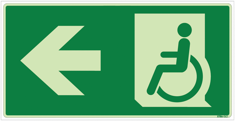 Notausgang links für Behinderte - Fluchtwegzeichen Kombischilder, langnachleuchtend