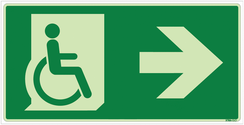 Notausgang rechts für Behinderte - Fluchtwegzeichen Kombischilder, langnachleuchtend