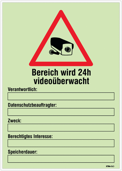 Kombi-Video-Warnschilder "Bereich wird 24 h videoüberwacht" mit rotem oder gelbem Symbol