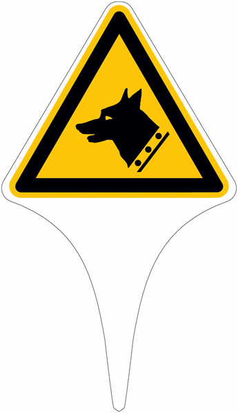 Warnung vor Wachhund - Erdspieß mit Warnzeichen nach EN ISO 7010