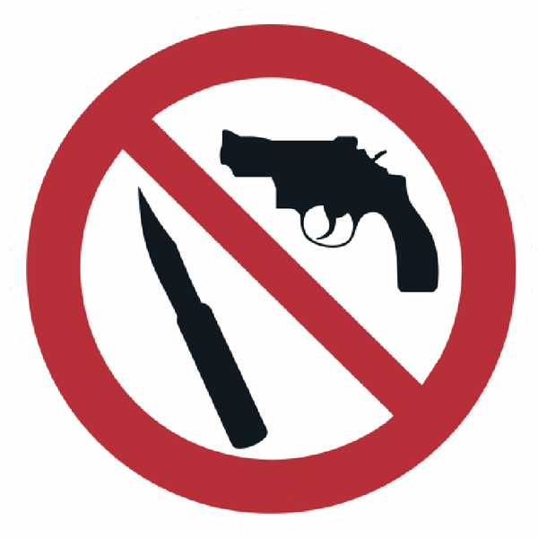Mitnahme von Waffen und spitzen Gegenständen verboten - Glas-Fix Verbotsschilder, praxiserprobt