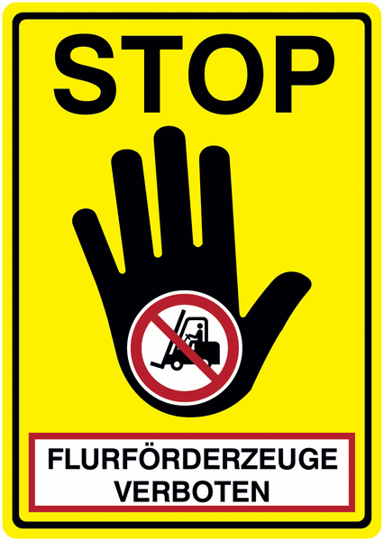 Flurförderzeuge verboten - STOP-Kombischilder, Symbol nach EN ISO 7010