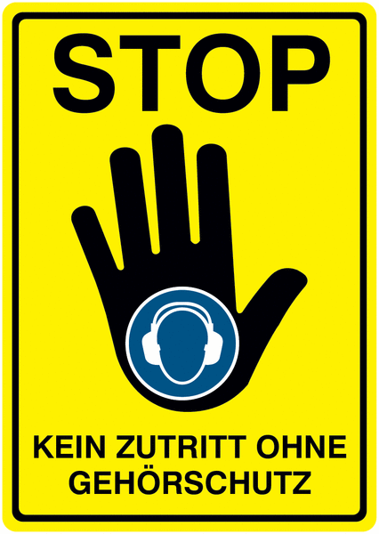 Kein Zutritt ohne Gehörschutz - RE-Move STOP-Kombischilder, Symbol nach EN ISO 7010