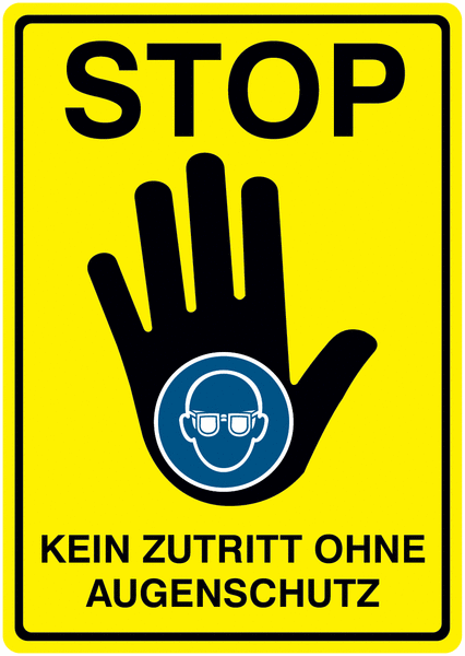 Kein Zutritt ohne Augenschutz - STOP-Kombischilder, Symbol nach EN ISO 7010