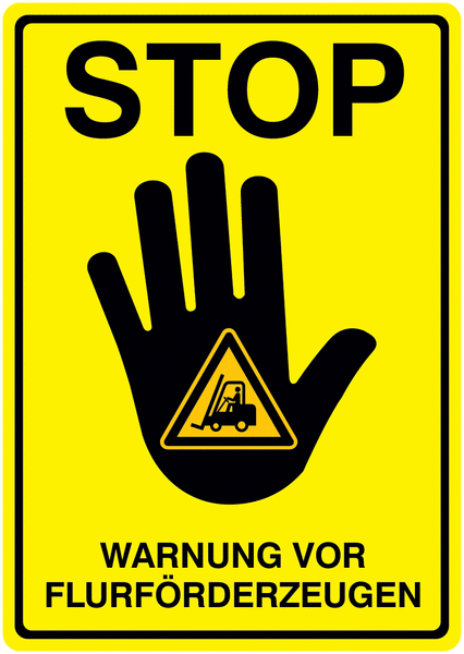 Warnung vor Flurförderzeugen - STOP-Kombischilder, Symbol nach EN ISO 7010