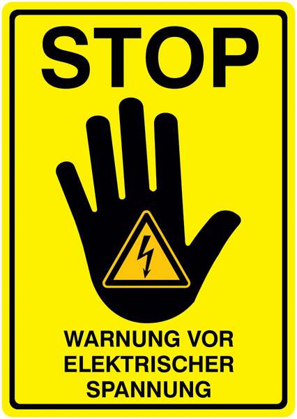Warnung vor elektrischer Spannung - STOP-Kombischilder, Symbol nach EN ISO 7010
