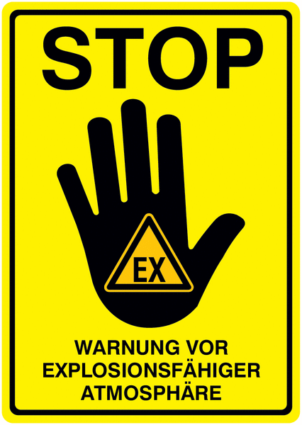 Warnung vor explosionsfähiger Atmosphäre - RE-Move STOP-Kombischilder, Symbol nach EN ISO 7010