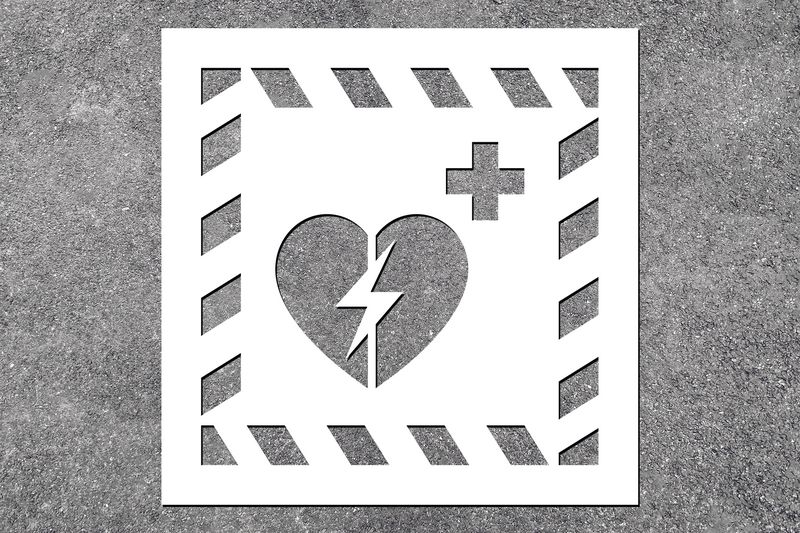 Defibrillator - Rettungszeichen-Schablonen zur Boden- und Wandmarkierung