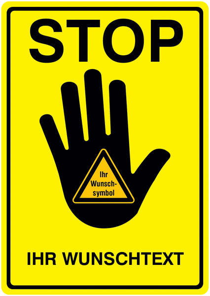 STOP-Warnschilder mit Symbol und Text nach Wunsch
