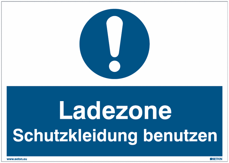 Gebotsschilder "Ladezone - Schutzkleidung benutzen" Symbol nach EN ISO 7010