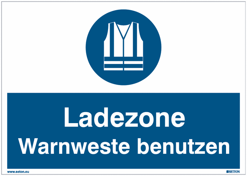 Gebotsschilder "Ladezone - Warnweste benutzen" Symbol nach EN ISO 7010