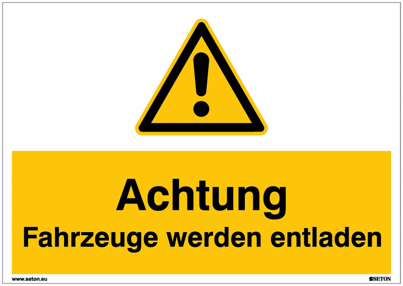 Warnschilder "Achtung Fahrzeuge werden entladen" Symbol nach EN ISO 7010