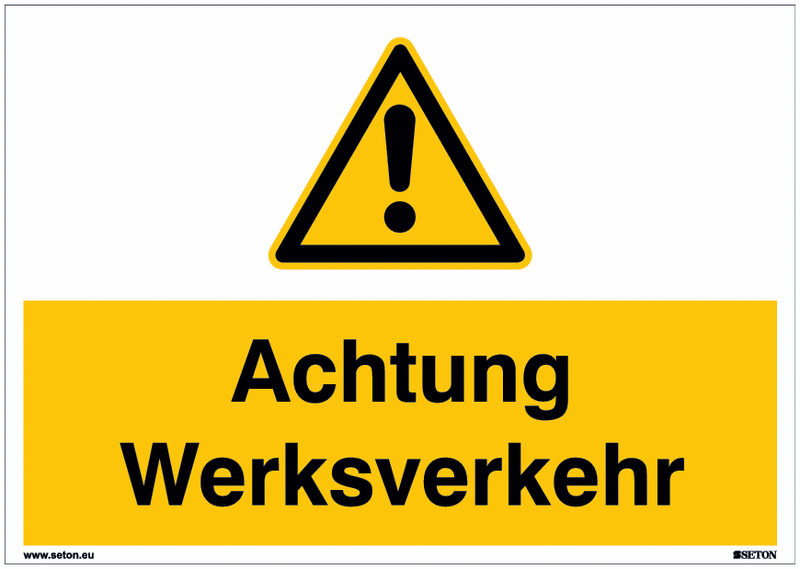 Warnschilder "Achtung Werksverkehr/allgem. Warnzeichen" Symbol nach EN ISO 7010