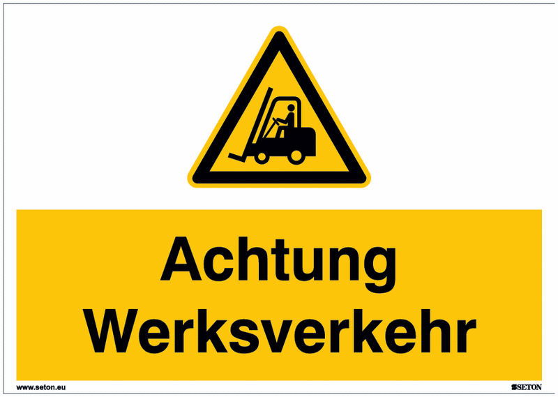 Warnschilder "Achtung Werksverkehr/Flurförderzeug" Symbol nach EN ISO 7010