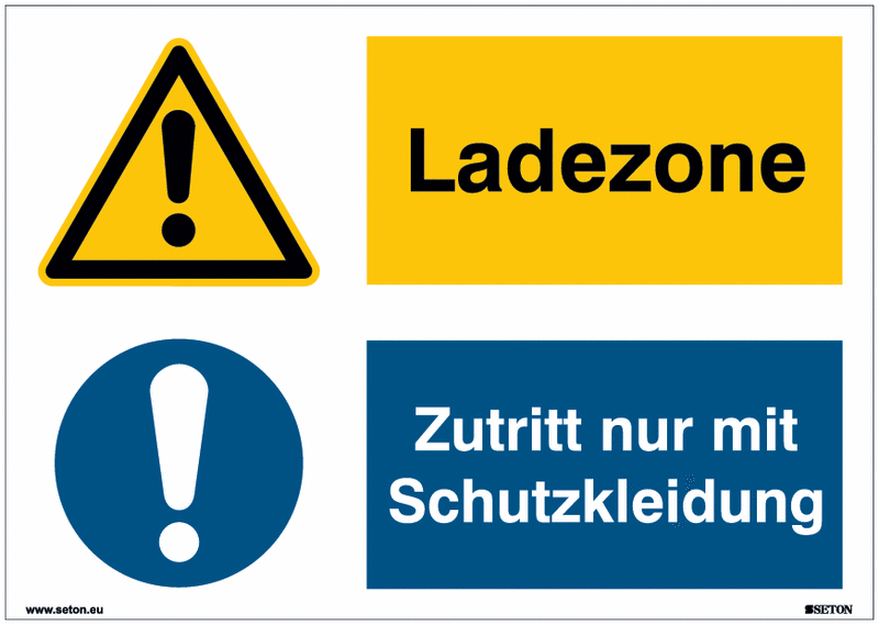 Mehrsymbolschilder "Ladezone/Zutritt nur mit Schutzkleidung" Symbol nach EN ISO 7010