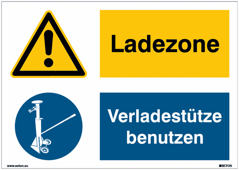 Mehrsymbolschilder "Ladezone/Verladestütze benutzen" Symbol nach EN ISO 7010 und praxiserprobt