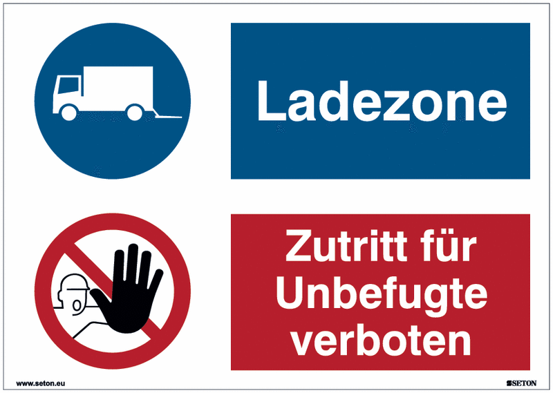 Mehrsymbolschilder "Ladezone (LKW)/Zutritt für Unbefugte verboten" Symbol nach EN ISO 7010 und praxiserprobt