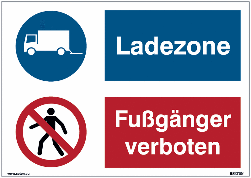 Mehrsymbolschilder "Ladezone/Fußgänger verboten" Symbol nach EN ISO 7010 und praxiserprobt
