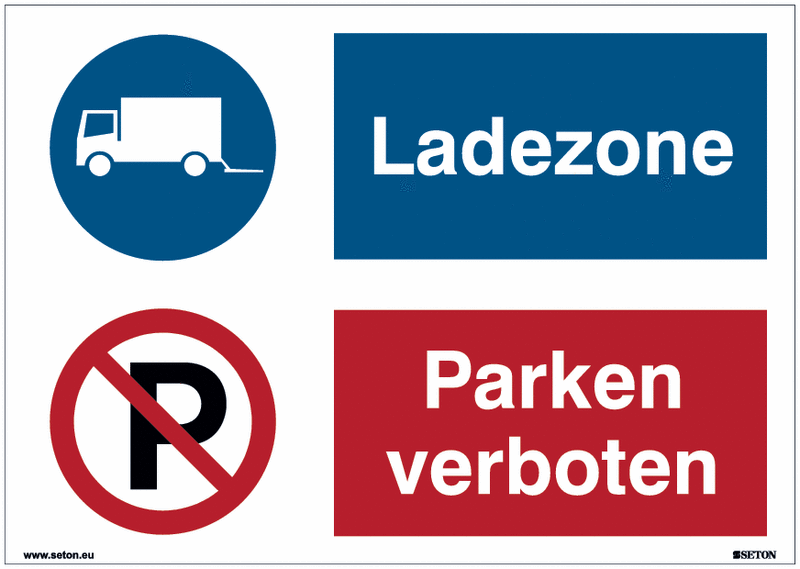 Mehrsymbolschilder "Ladezone (LKW)/Parken verboten" Symbol praxiserprobt