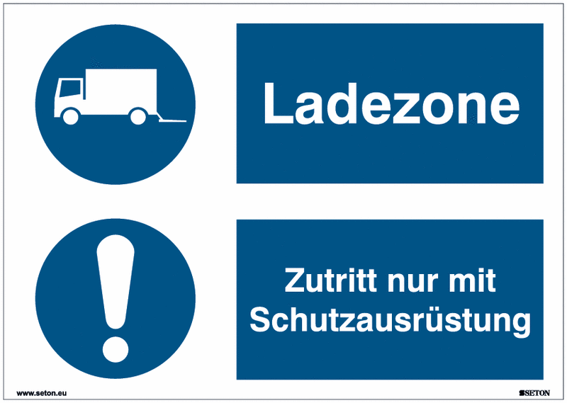 Mehrsymbolschilder "Ladezone/Zutritt nur mit Schutzausrüstung" Symbol nach EN ISO 7010 und praxiserprobt