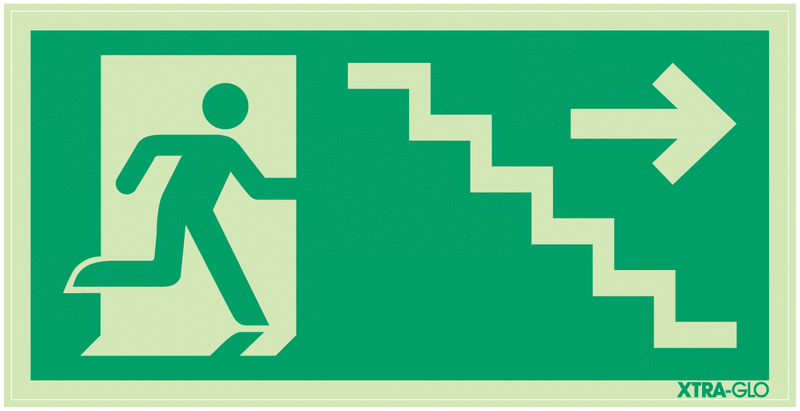 Notausgang über Treppe rechts - Fluchtwegschilder mit Treppe