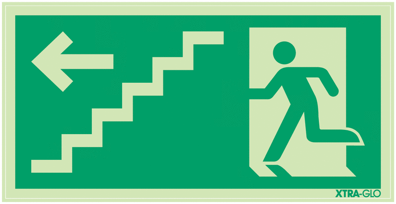 Notausgang über Treppe links - Fluchtwegschilder mit Treppe
