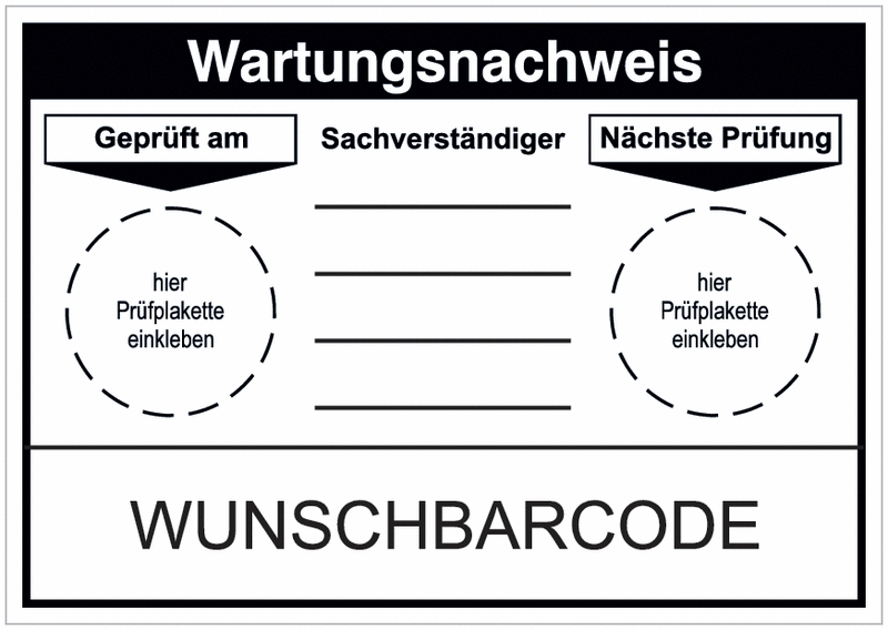 Wartungsnachweis - Grundplakette mit Barcode nach Wunsch