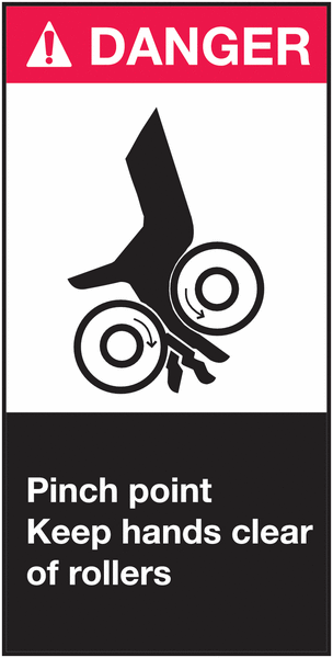 DANGER Pinch point, keep hands clear of rollers - Sicherheitskennzeichnung, ANSI.Z 535