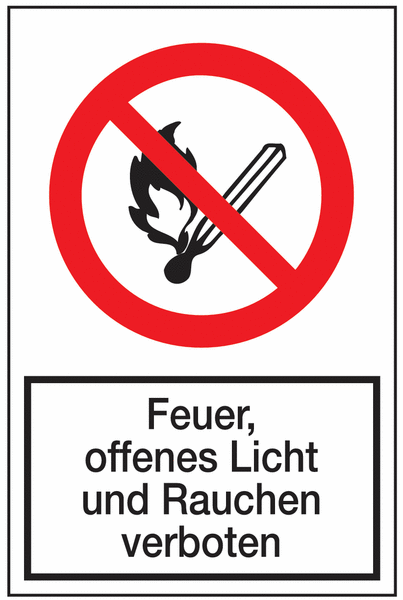 Warnaufsteller mit Sicherheitskennzeichnung "Feuer, offenes Licht und Rauchen verboten"