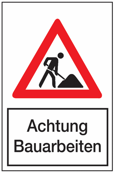 Warnaufsteller mit Sicherheitskennzeichnung "Achtung Bauarbeiten"