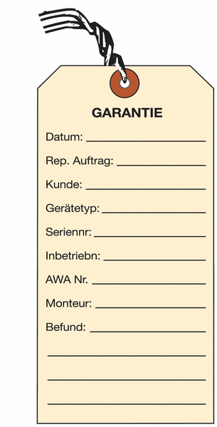 Garantie – Anhängeetiketten, Standard