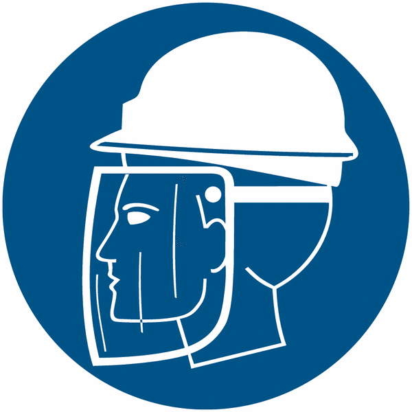 Helm und Gesichtsschutz tragen - Gebotsschilder, ÖNORM Z1000, praxiserprobt