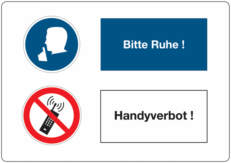 Bitte Ruhe/Handyverbot - Mehrsymbol-Kombischilder mit Sicherheitskennzeichen