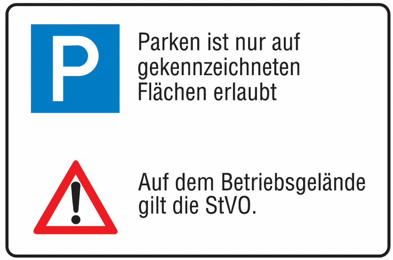 Parken / Gefahrstelle StVo - Parkplatz-Kombinations-Schilder, Aluminium