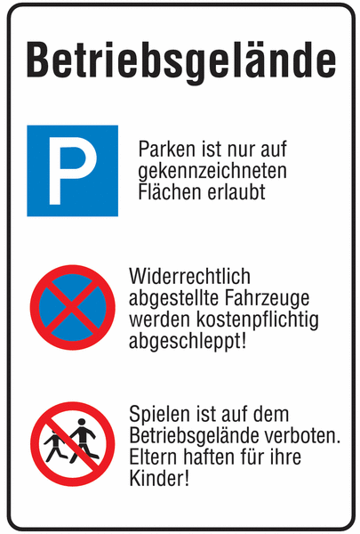 Parken/Absolutes Haltverbot/Kinder verboten - Parkplatz-Kombinations-Schilder, Aluminium